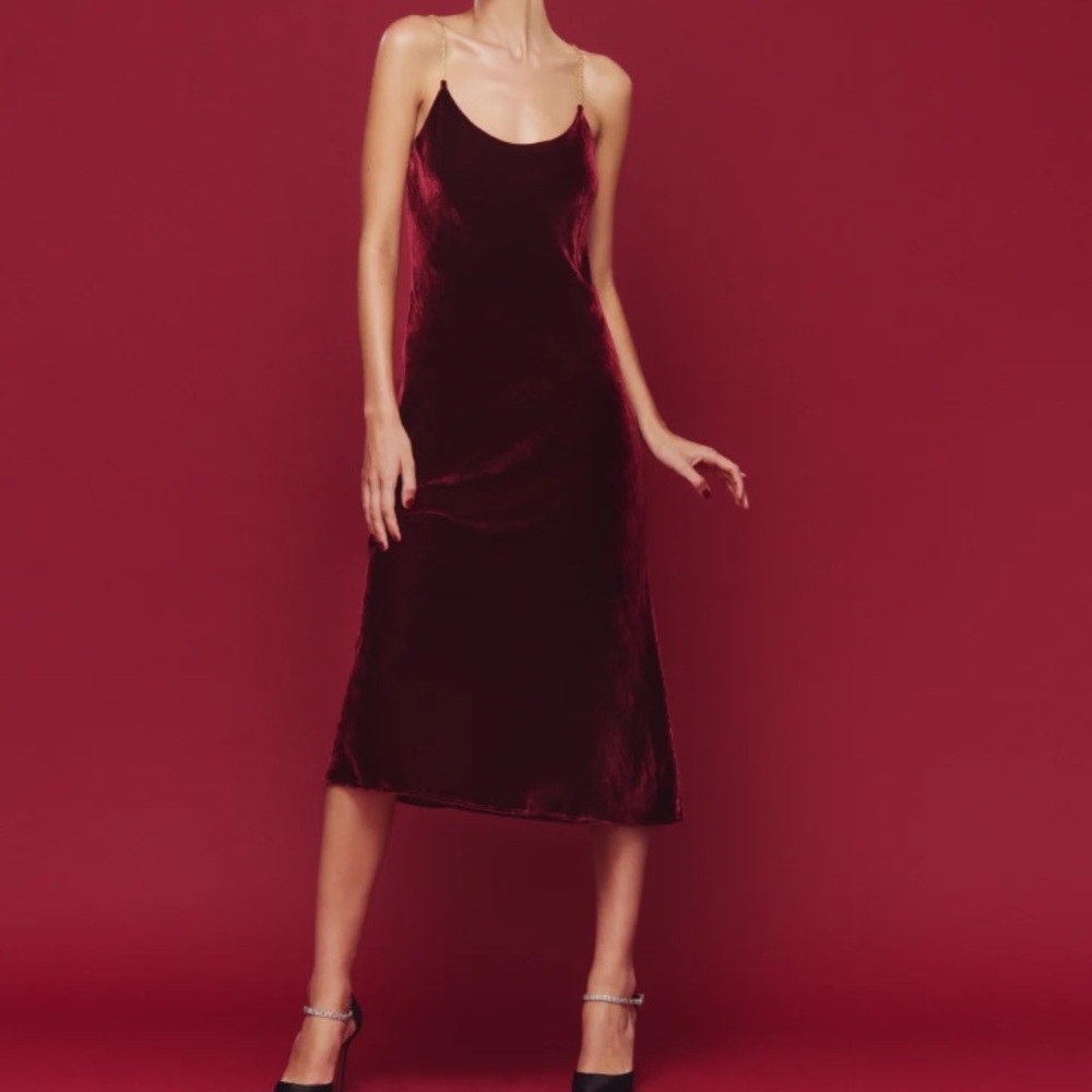 Reformation Ady Dress Chianti Velvet Size Large NWT